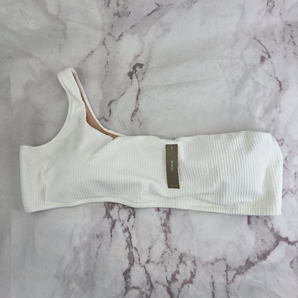 J Crew Swim Top White Textured One Shoulder Bikini Square Bandeau Pastel BE715